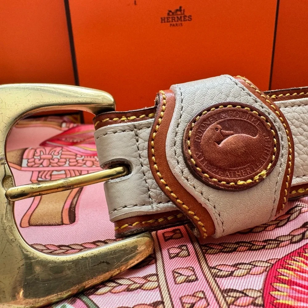 Vintage Dooney & Burke All Weather Leather Canvss Belt Cognag Brass Accent
